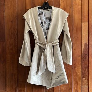 ✨️Searle Satin Hooded Trench Coat Belted Evening Jacket Art Deco Lining